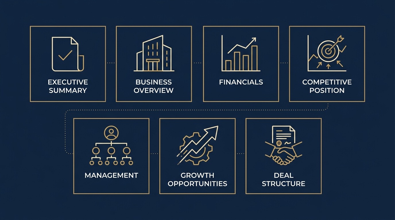 Diagram of the seven core sections of an investment memorandum
