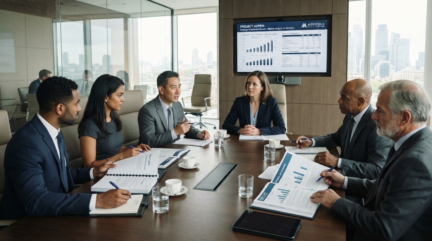 Private equity investors assessing a business against their investment criteria