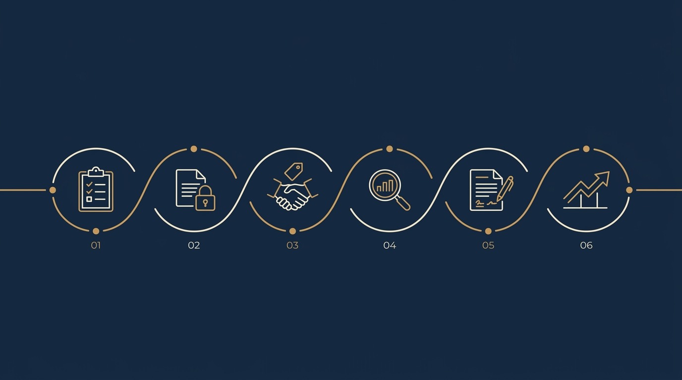 Diagram of the private equity sale process from preparation to completion and growth