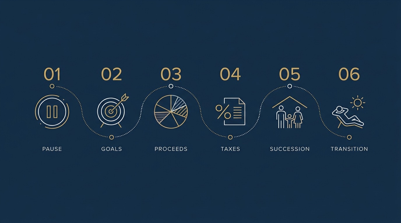 Diagram of the financial planning steps for retirees after selling a business